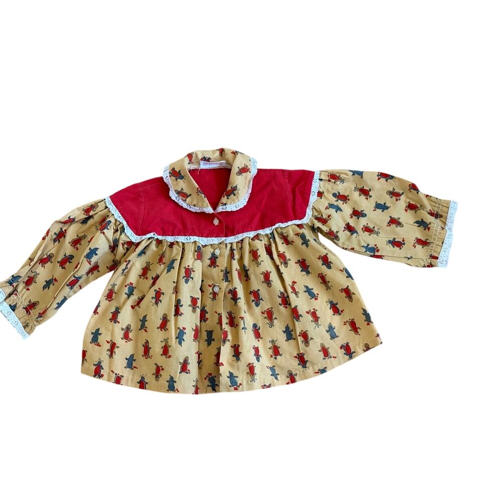 Vintage 1960-70s Wee Winnie Smocked Top Girls 18 Mos Fall Winter Penguins